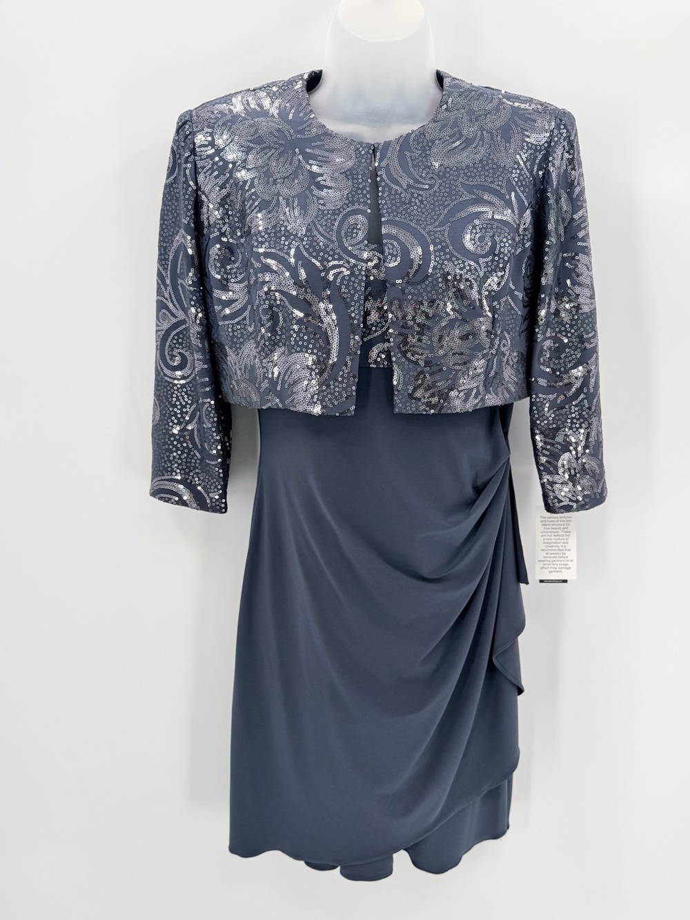 Alex Evenings Jacket Dress Womens 6P Petite 2 Pc Set Blue-gray Sparkle Cocktail